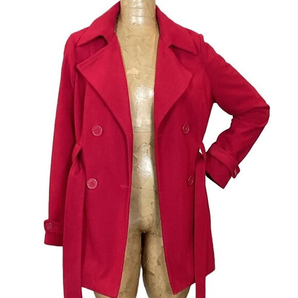 Jou Jou Red Peacoat/Trenchcoat Double Breasted Sz L #301C - Picture 3 of 9